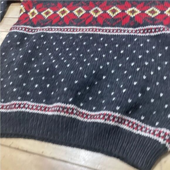 Vintage 80s 90s Wool Sweater Womens M FairIsle Winter Nordic Floral Gray Metal - Picture 11 of 16